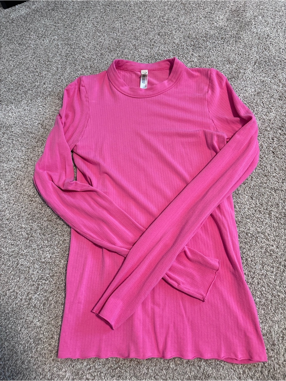 Free People Women's Pink Ribbed Long-Sleeve Top